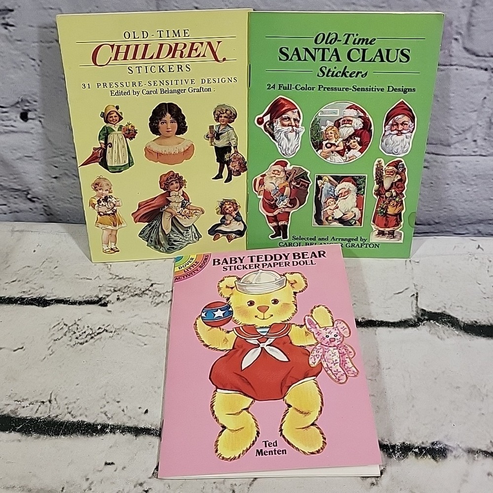 Vintage Mini Sticker Books Lot Of 3 Old-Time Children Santa Claus Christmas Bear